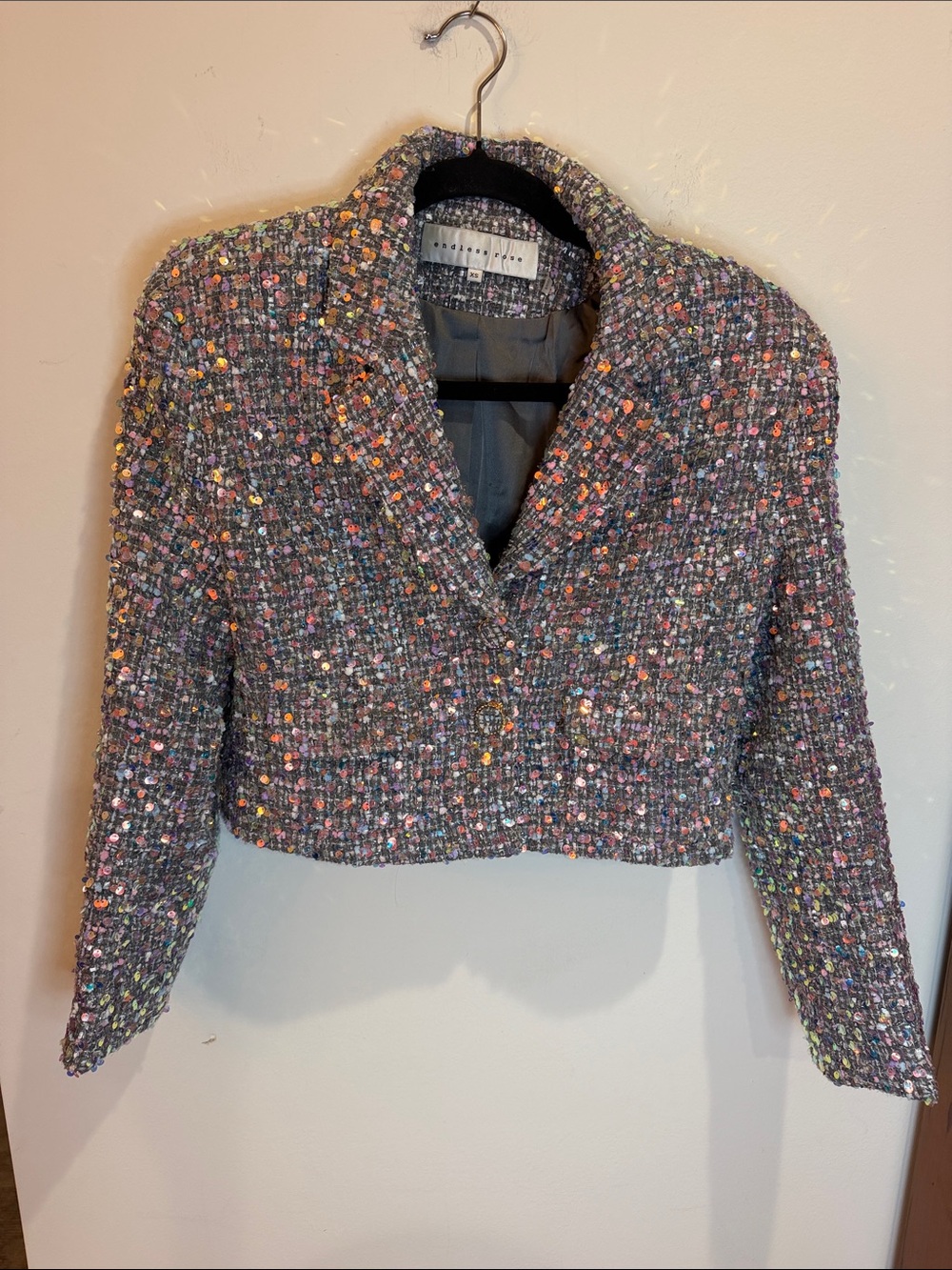 Endless Rose Multicolor Tweed Sequin Cropped Blazer, XS Dolly Inspired!